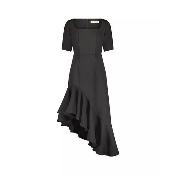 MAC DUGGAL Black Crepe 3/4 Sleeve Asymmetrical Hem Dress NEW NWT - Picture 1 of 11